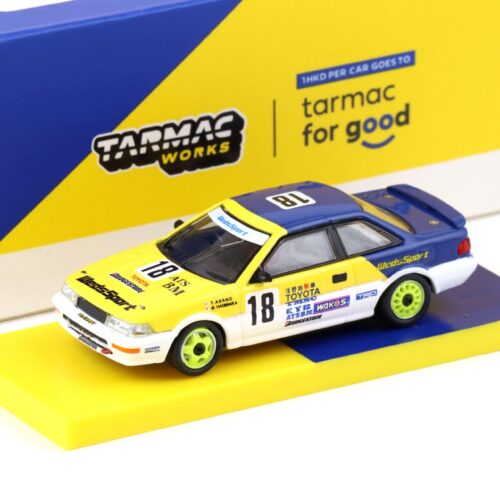 1:64 Tarmac Works Toyota Corolla Levin AE92 JTC 1993 #18 yellow / blue