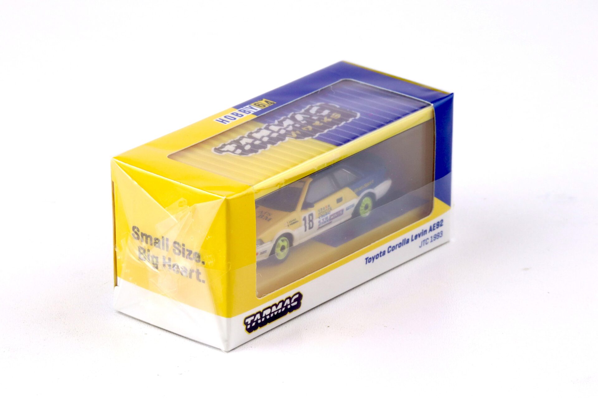 1:64 Tarmac Works Toyota Corolla Levin AE92 JTC 1993 #18 yellow / blue