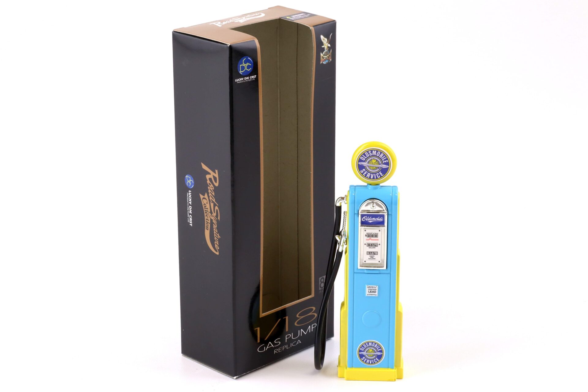 1:18 Road Signature Gas Zapfsäule Pump Oldsmobile Service blue / yellow