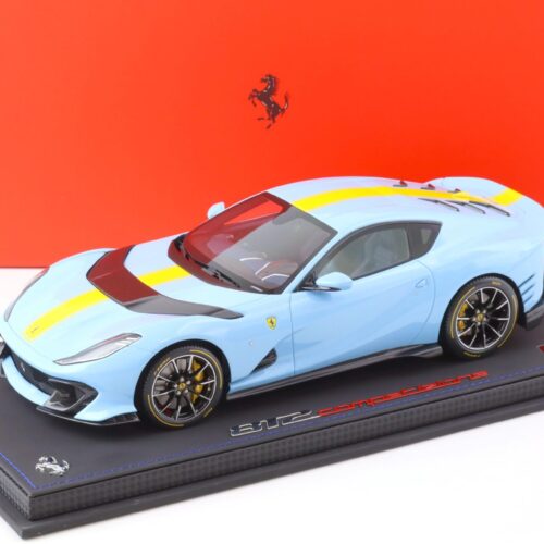 1:18 Ferrari 812 Competizione 2021 Azure La Plata blue/ yellow stripe with Showcase