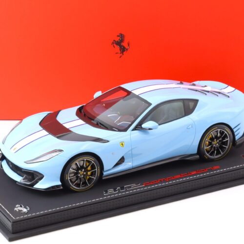 1:18 BBR Ferrari 812 Competizione 2021 Azure La Plata blue/ white stripe with Showcase