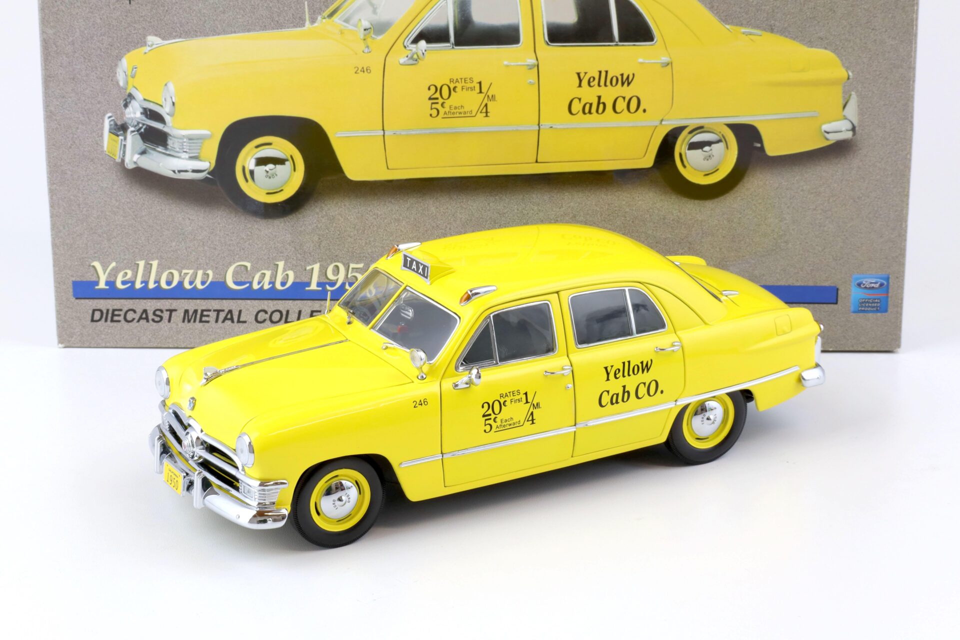 1:18 Precision Miniatures 1950 Ford Deluxe yellow Cab Taxi