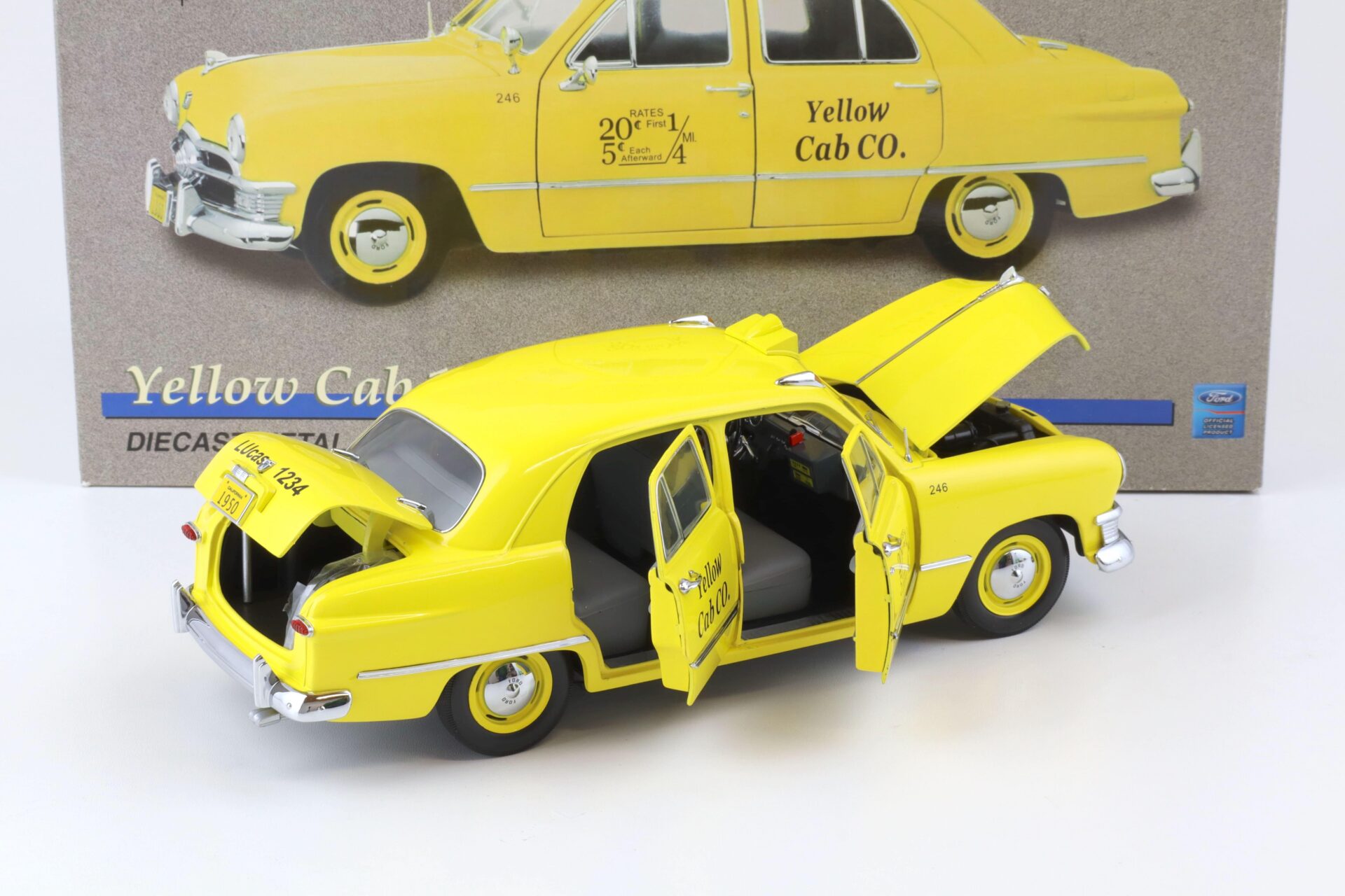 1:18 Precision Miniatures 1950 Ford Deluxe yellow Cab Taxi