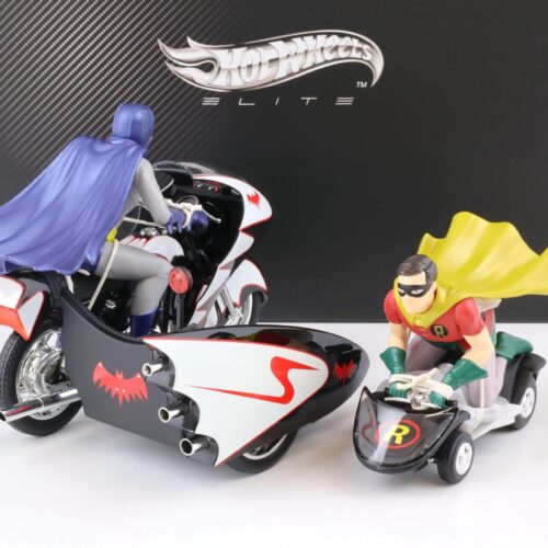 1:12 Hot Wheels Elite BATMAN Classic TV Series Batcycle with Batman and Robin