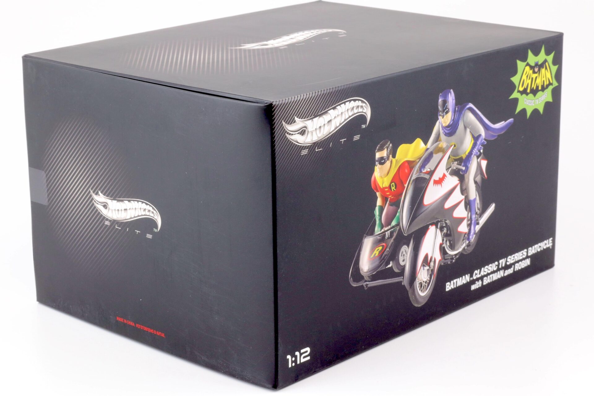 1:12 Hot Wheels Elite BATMAN Classic TV Series Batcycle with Batman and Robin