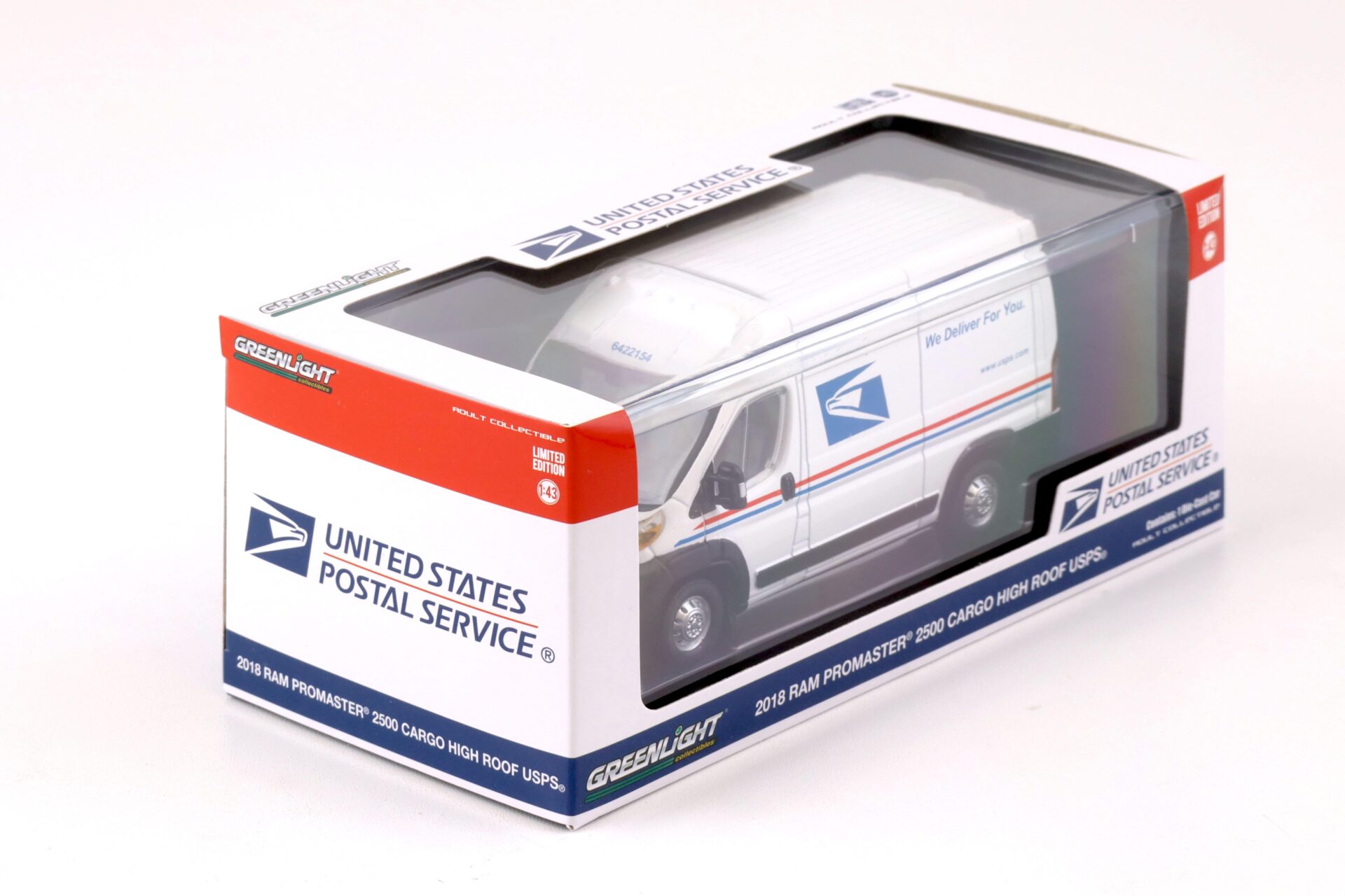 1:43 Greenlight 2018 RAM Promaster 2500 Cargo High Roof USPS white