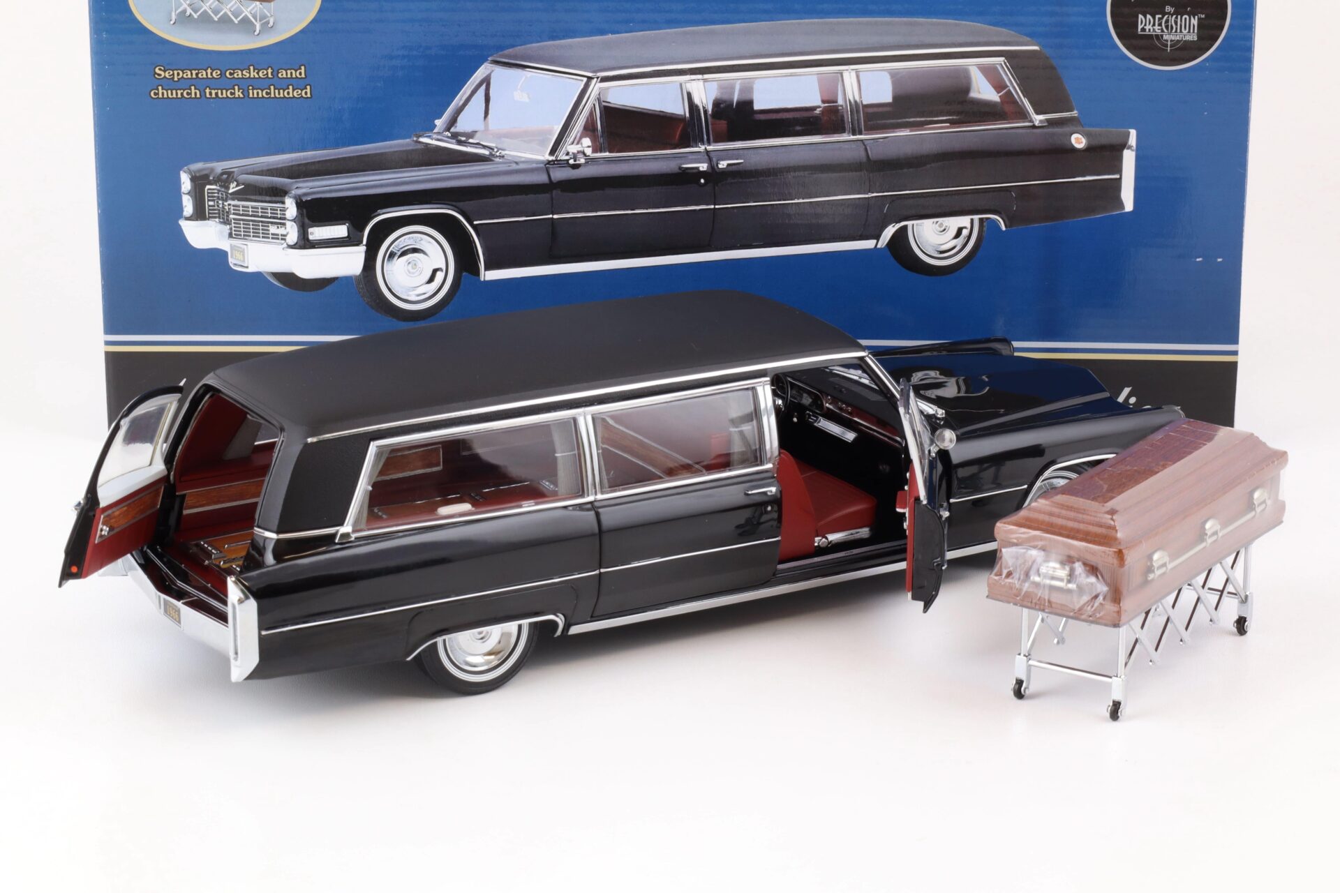 1:18 Precision Miniatures Sunset Coach 1966 Cadillac S&S Limousine HEARSE black