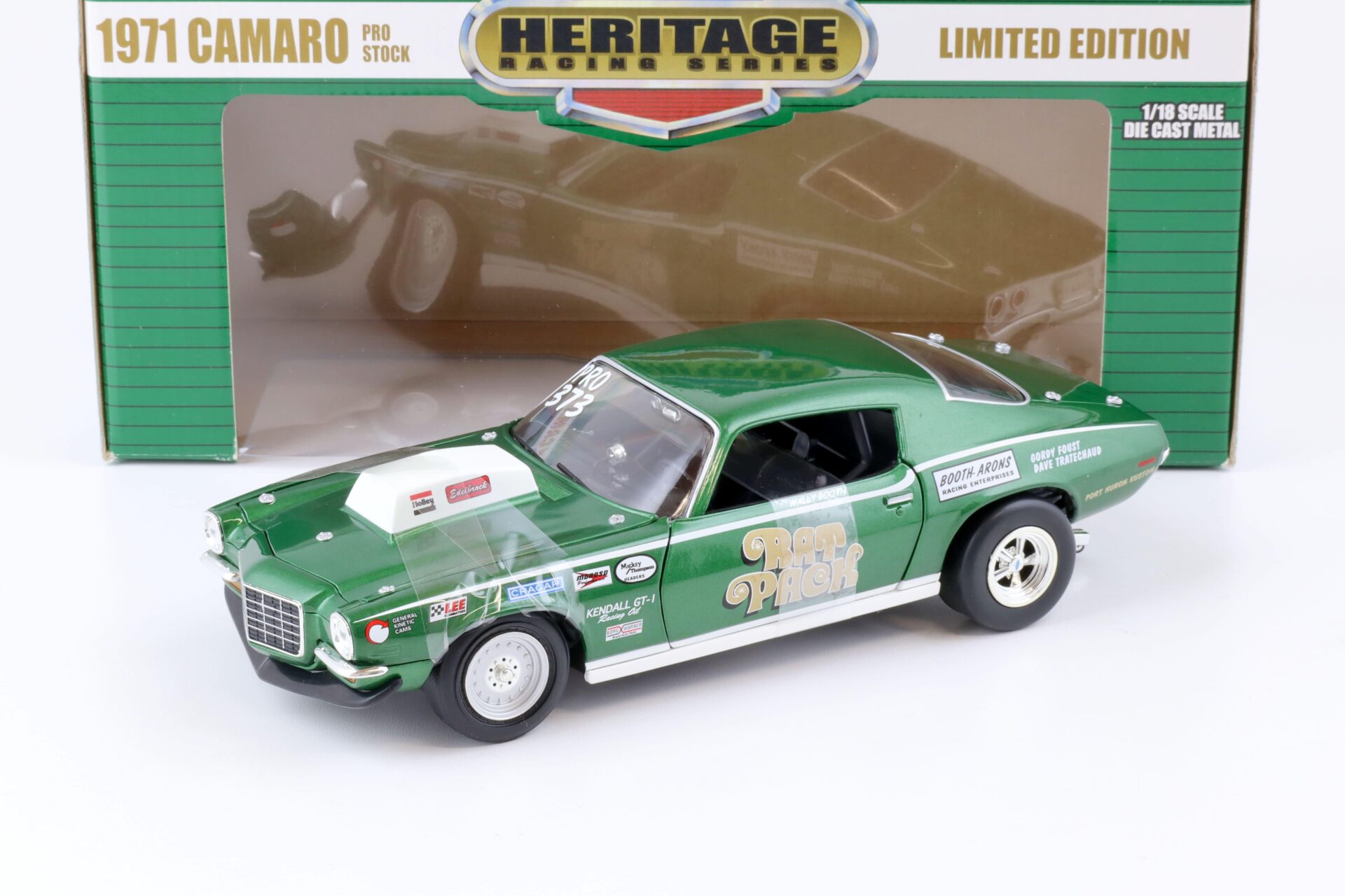 1:18 ERTL 1971 Chevrolet Camaro PRO Stock Wally Booth Rat Pack green