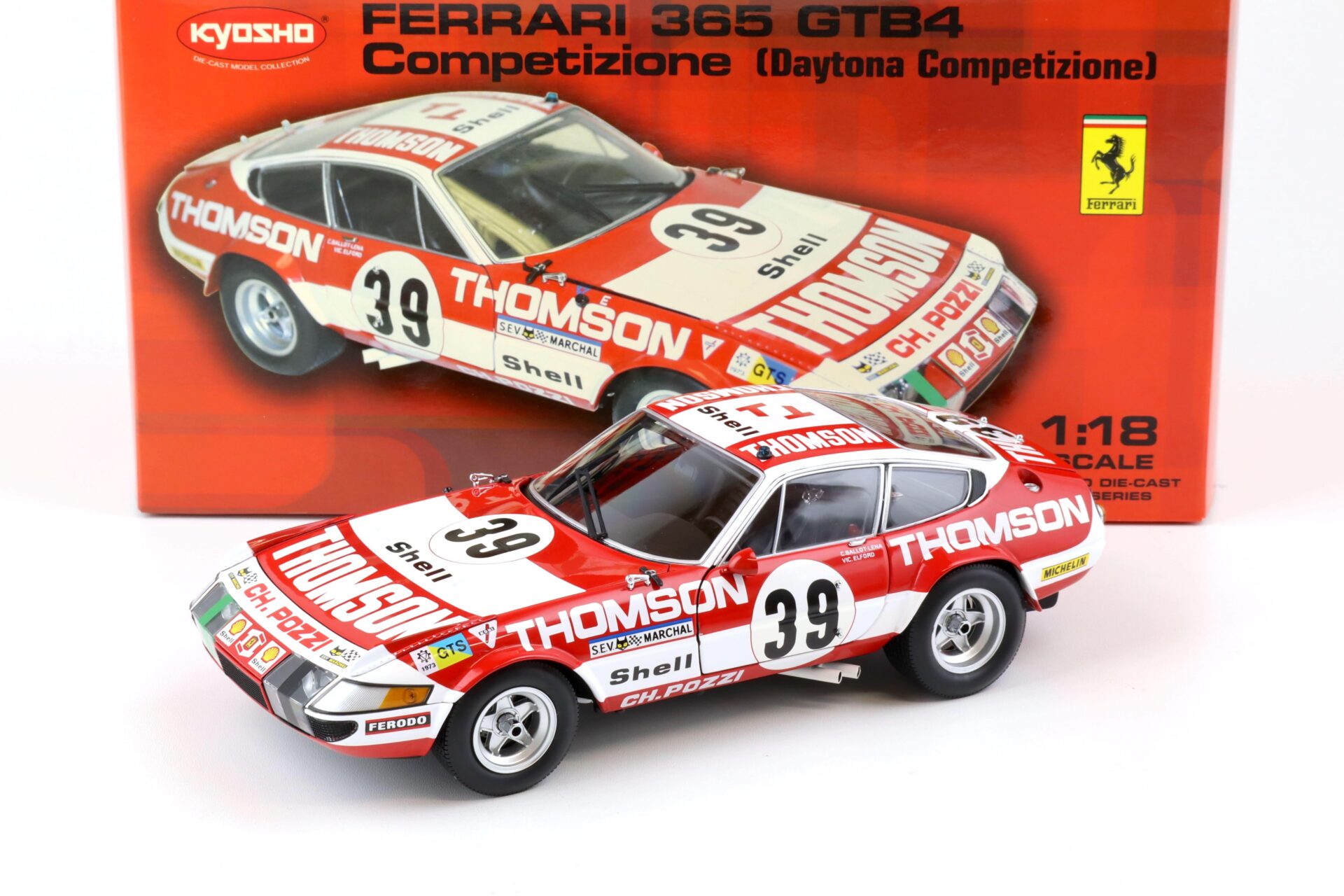 1:18 Kyosho Ferrari 365 GTB4 Daytona Competizione Coupe #39 Thomson red