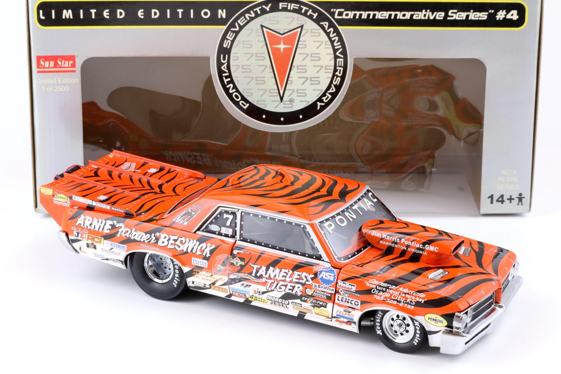 1:18 Sun Star 1964 Pontiac GTO ARNIE Farmer Beswick Tameless Tiger #7 orange