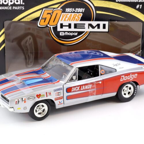 1:18 ERTL 1969 Dodge Charger R/T Dick Landy MOPAR 50 Years Hemi silver/blue/red