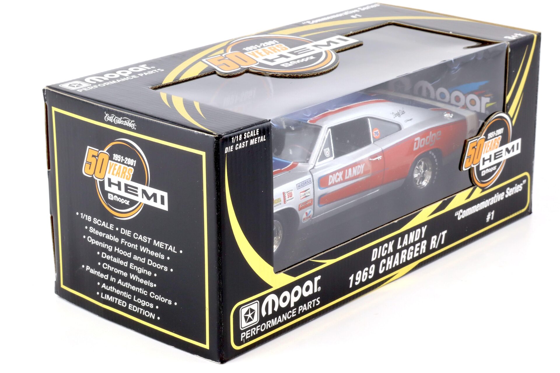 1:18 ERTL 1969 Dodge Charger R/T Dick Landy MOPAR 50 Years Hemi silver/blue/red