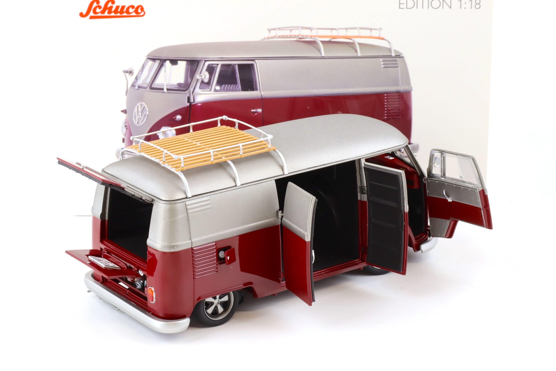 1:18 Schuco VW T1 Lowrider Bus red/ matt silver-grey 450045600