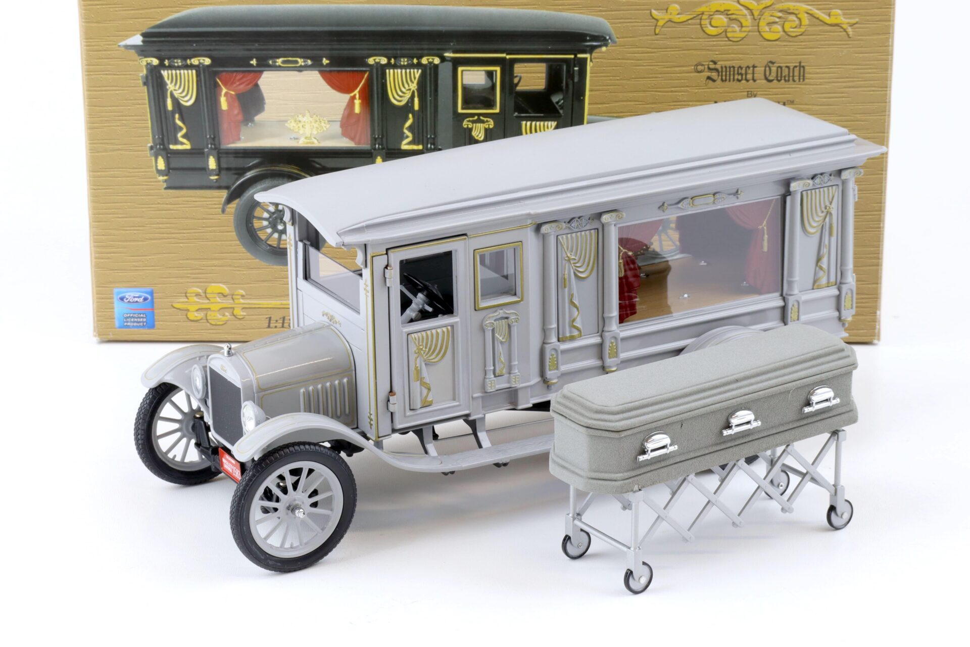 1:18 Precision Miniatures Sunset Coach 1921 Ford Model T Hearse grey
