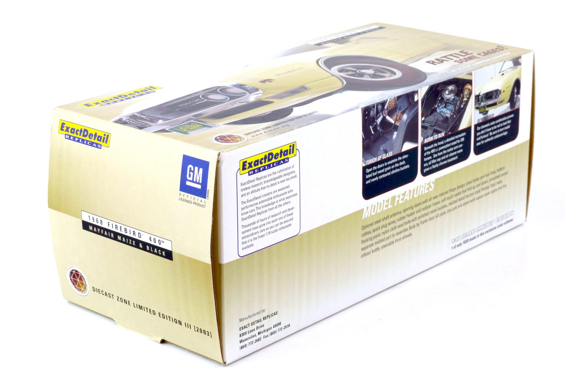 1:18 Exact Detail 1968 Pontiac Firebird 400 Coupe Mayfair Maize & black