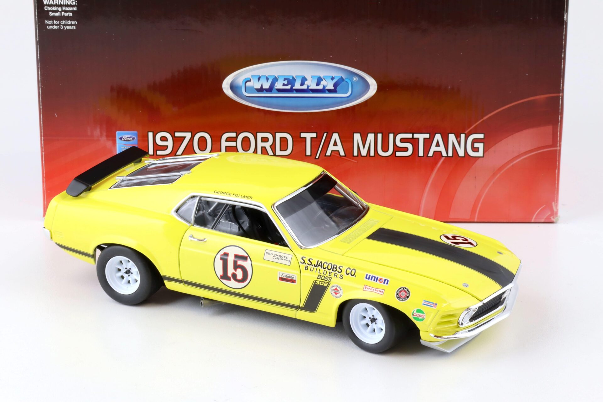 1:18 Welly Premium 1970 Ford T/A Mustang Boss 302 George Follmer #15 yellow