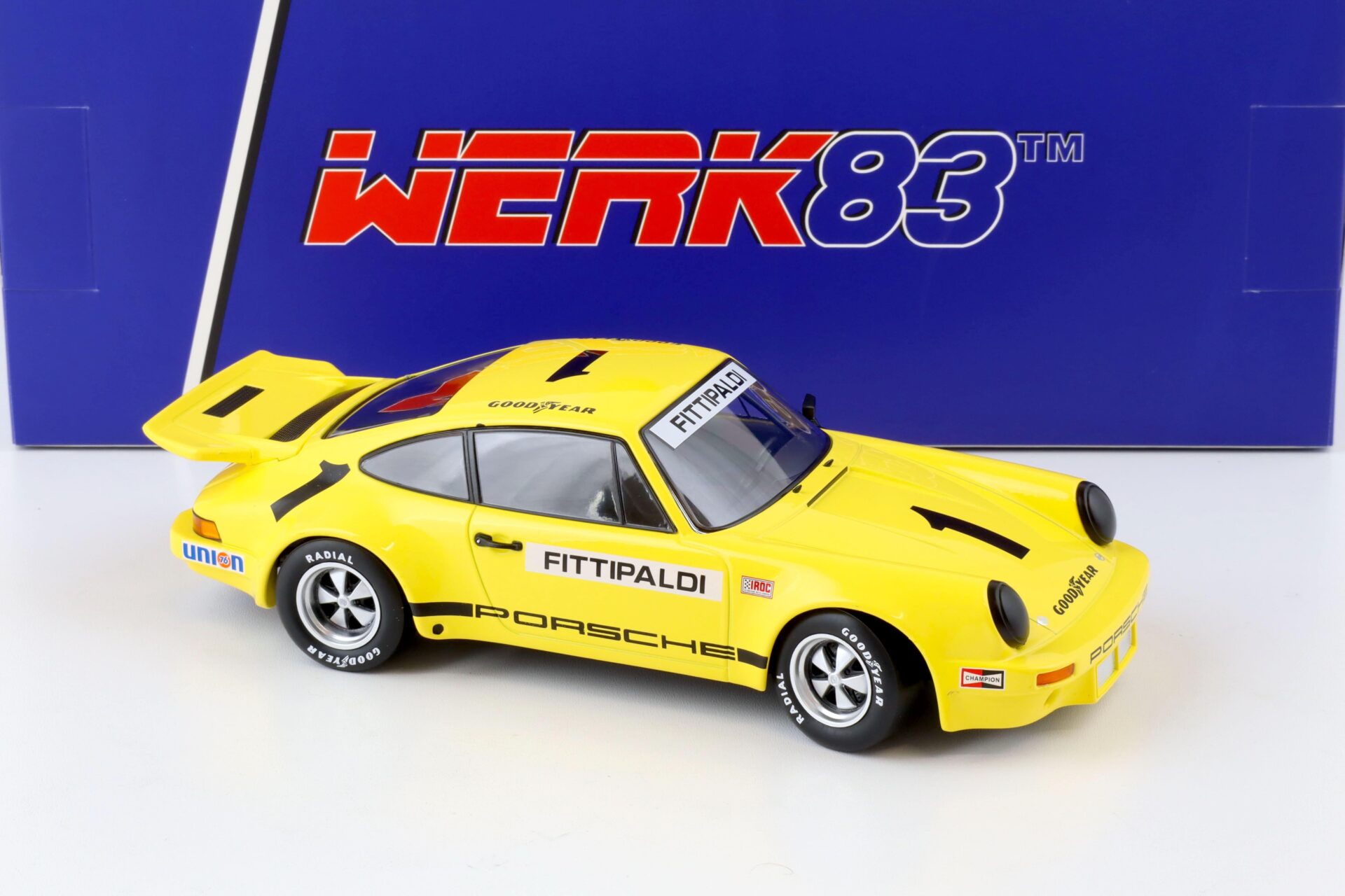 1:18 WERK83 Porsche 911 Carrera 3.0 RSR #1 IROC Riverside 1973 Fittipaldi yellow