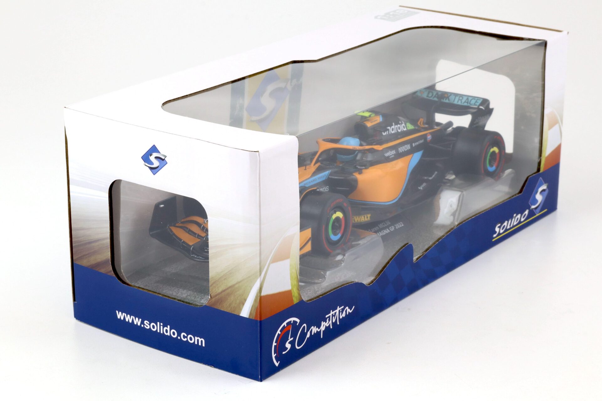1:18 Solido McLaren MCL36 Norris Emilia Romagna GP 2022 orange / black / blue
