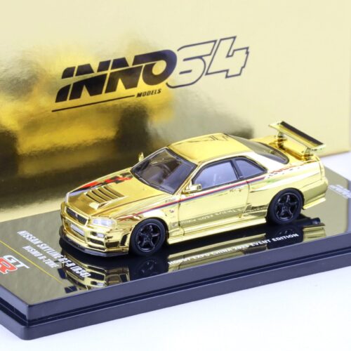 1:64 INNO64 Nissan Skyline (R34) GT-R Nismo R-Tune Hobby Expo China 2023 gold chrome