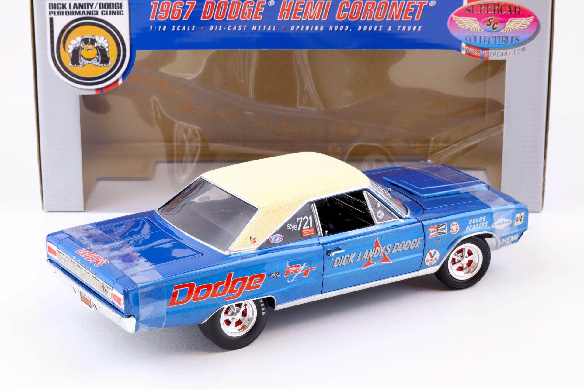 1:18 Highway61 Supercar 1967 Dodge Hemi Coronet Dick Landy #721SS/B Dandy Dick blue