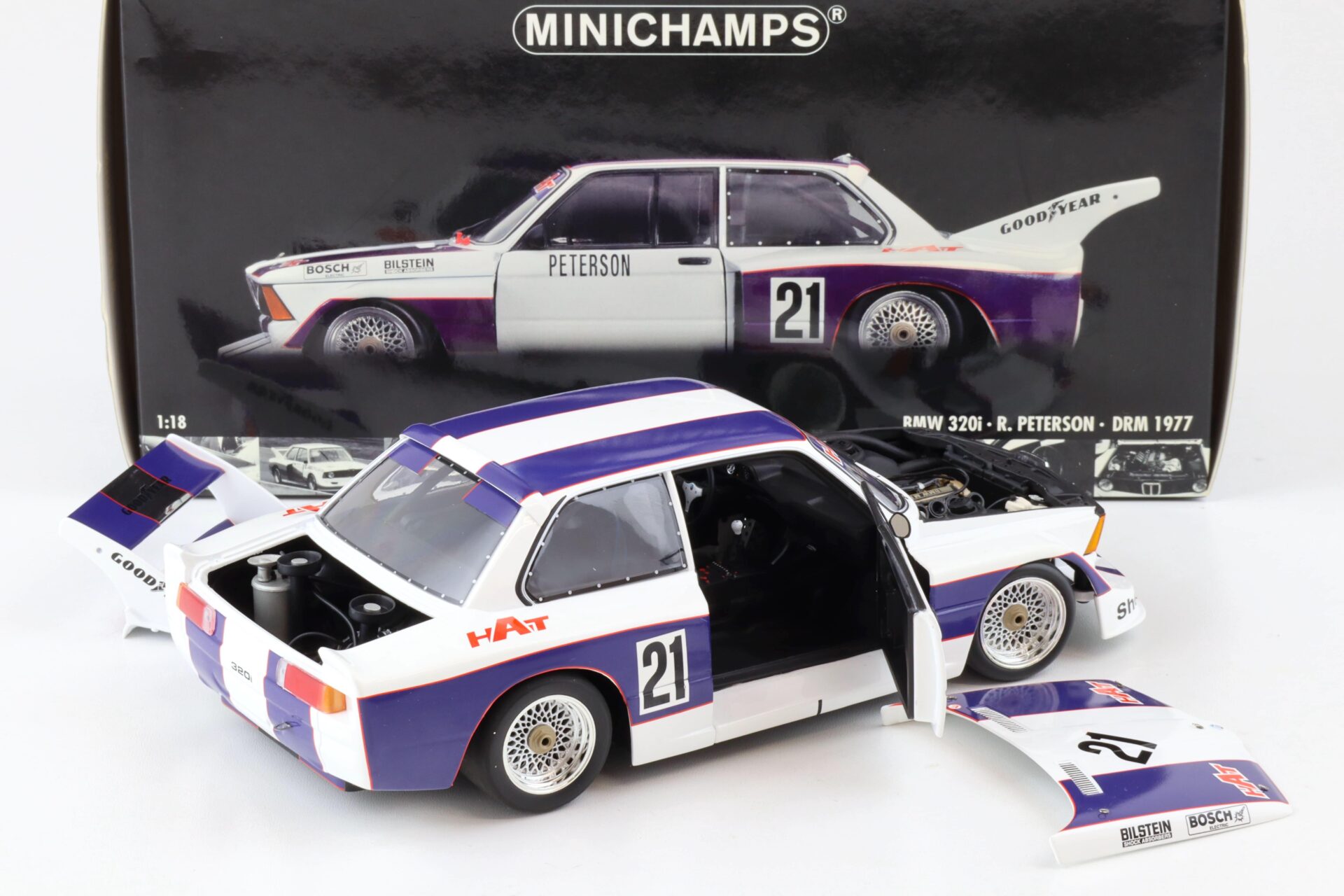 1:18 Minichamps BMW 320i Team Hat R.Peterson #21 DRM 1977