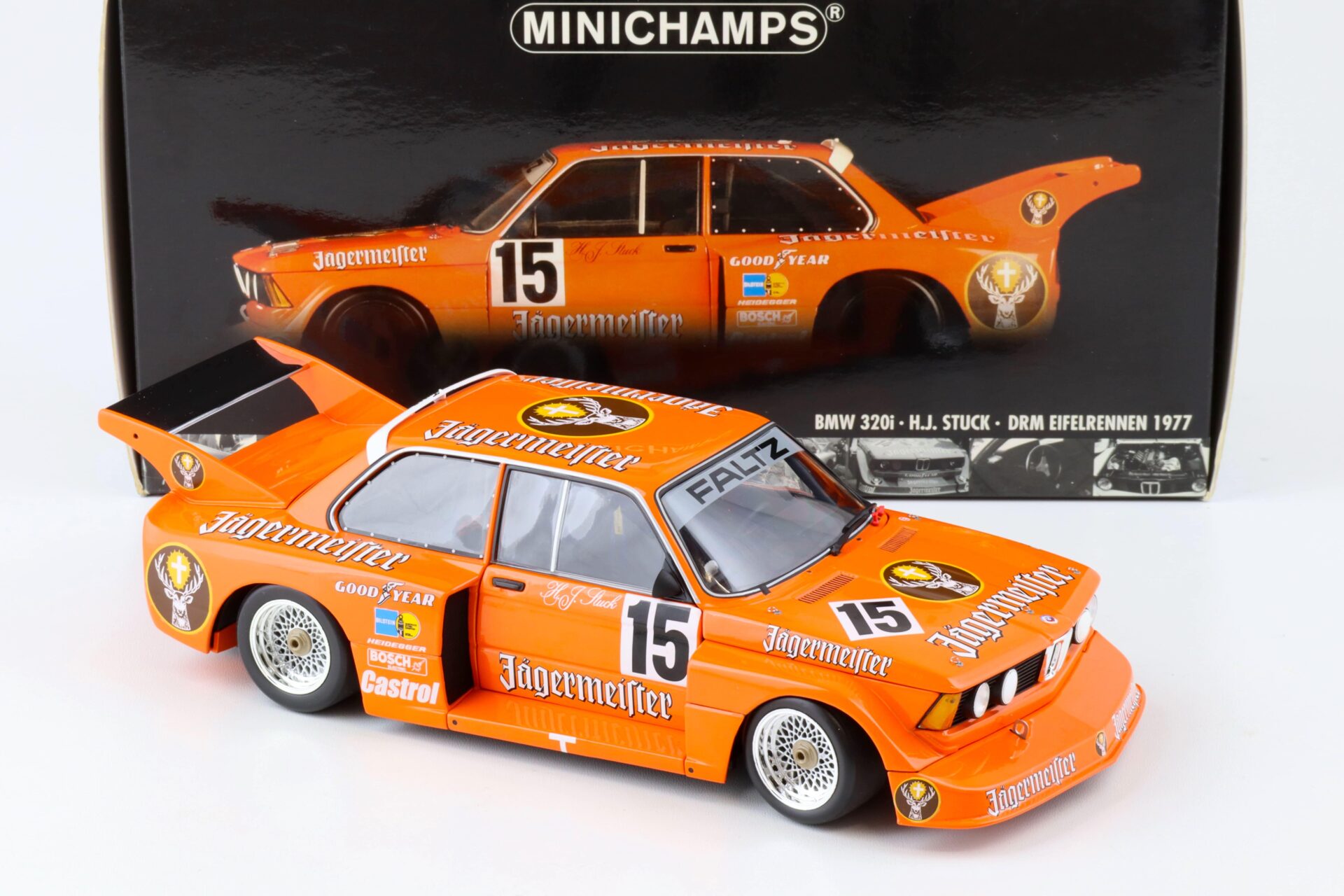 1:18 Minichamps BMW 320i Jägermeister H.J. Stuck #15 Winner DRM Eifelrennen 1977