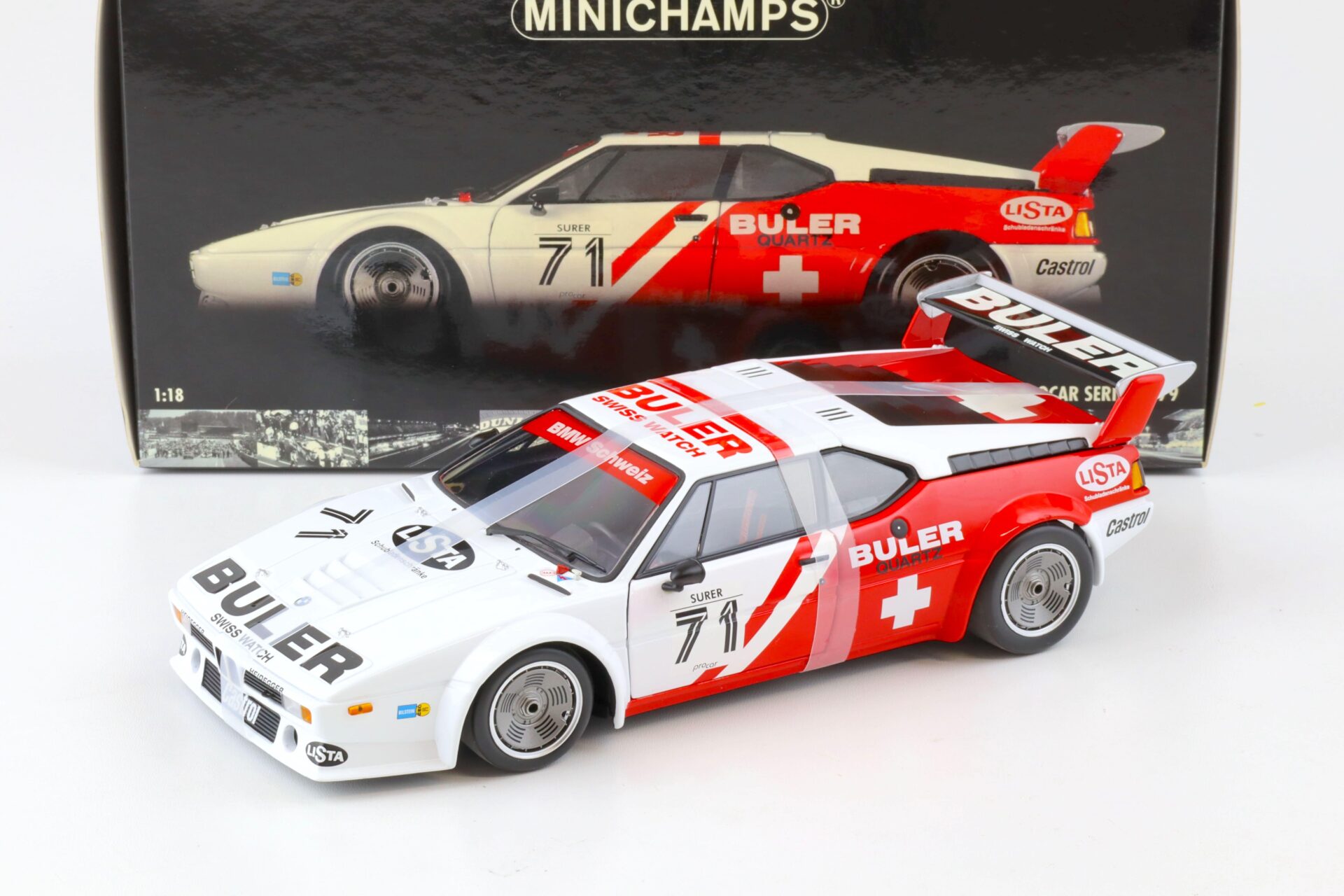 1:18 Minichamps BMW M1 ProCar Series 1979 M.Surer #71 Buler white/ red