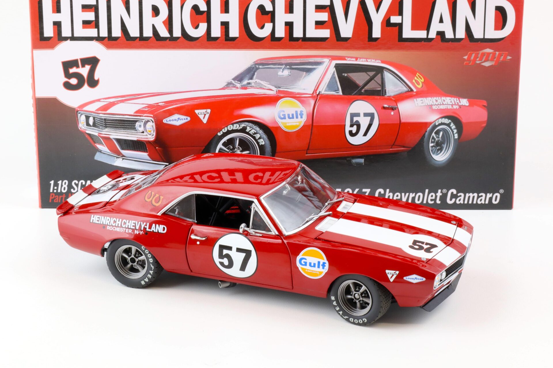 1:18 GMP 1967 Chevrolet Camaro Racing Heinrich Chevy-Land Gulf #57 red