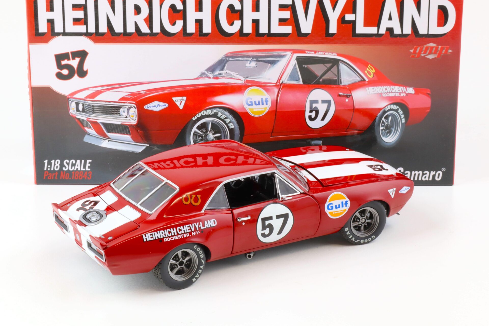 1:18 GMP 1967 Chevrolet Camaro Racing Heinrich Chevy-Land Gulf #57 red