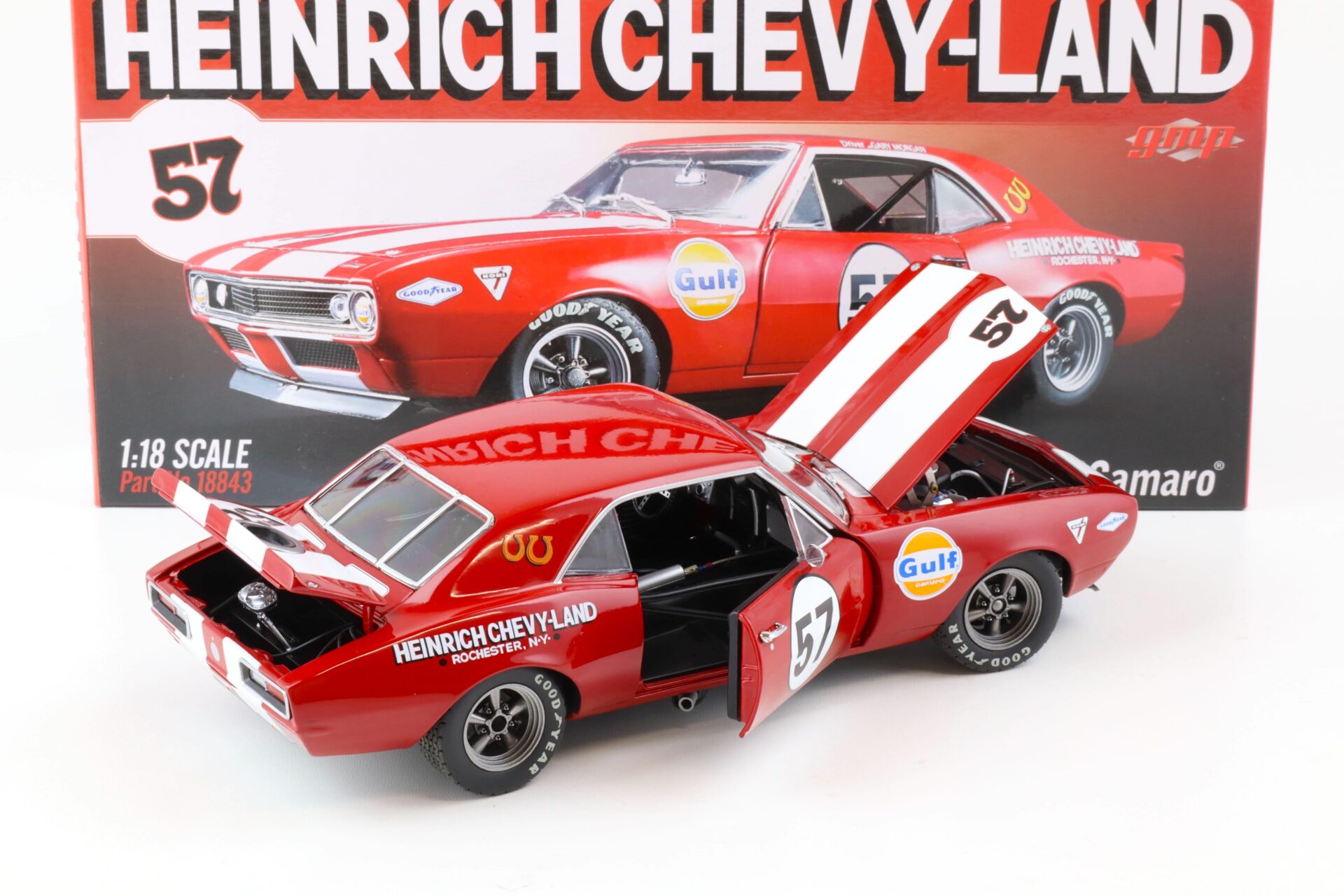 1:18 GMP 1967 Chevrolet Camaro Racing Heinrich Chevy-Land Gulf #57 red