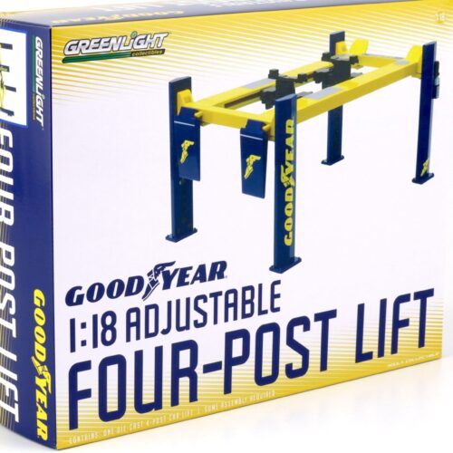 1:18 Greenlight GOODYEAR Adjustable FOUR-POST Lift Hebebühne Zubehör yellow/blue