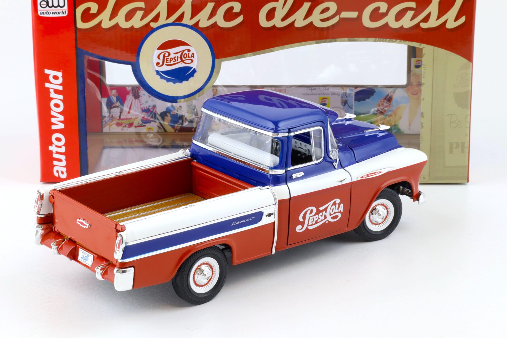 1:18 Auto World 1957 Chevrolet Chevy Cameo Pick-Up PEPSI Cola blue/white/red