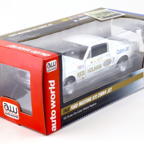 1:18 Auto World 1968 Ford Mustang S/S Cobra Jet Rice Holman Ford Al Joniec white