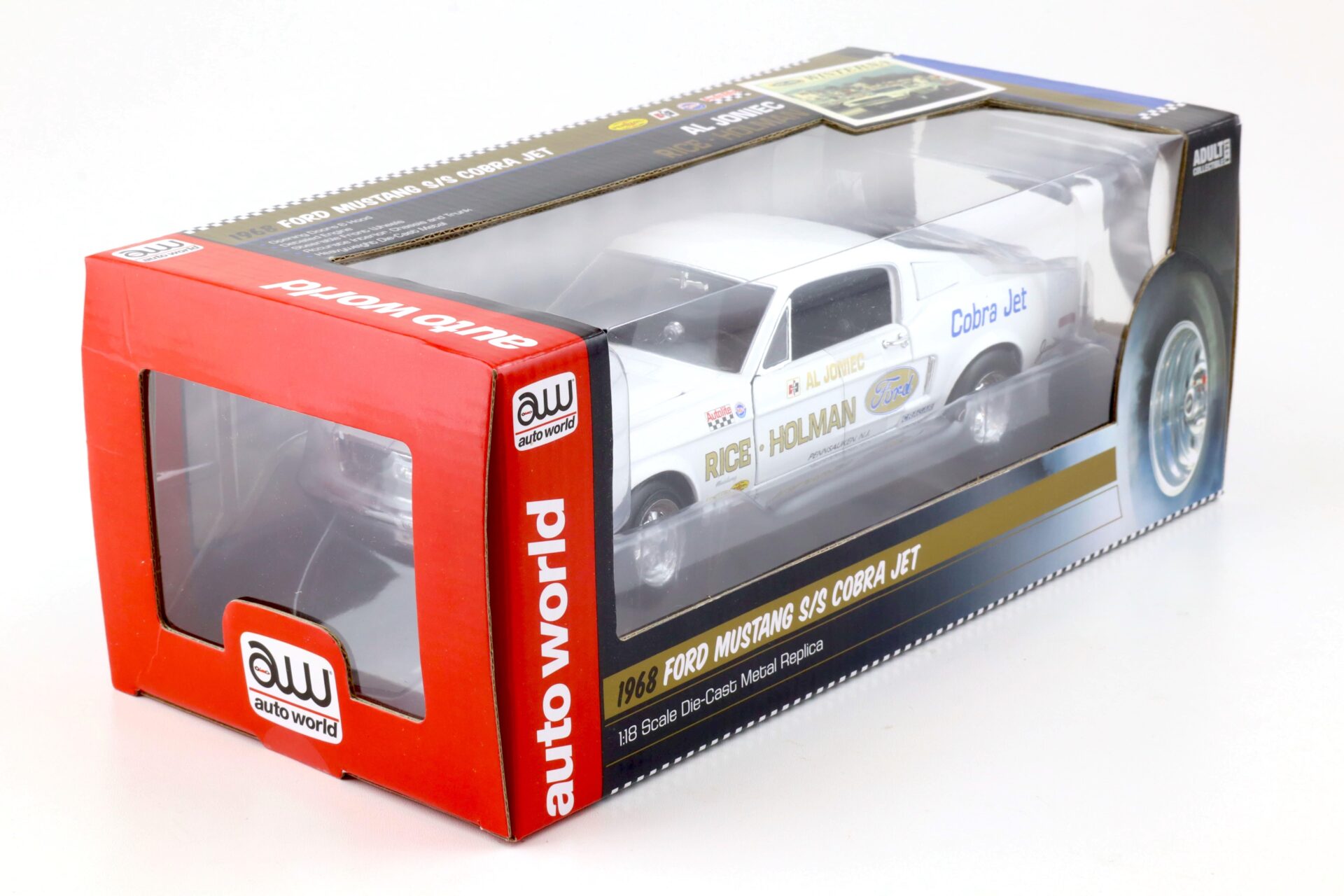 1:18 Auto World 1968 Ford Mustang S/S Cobra Jet Rice Holman Ford Al Joniec white