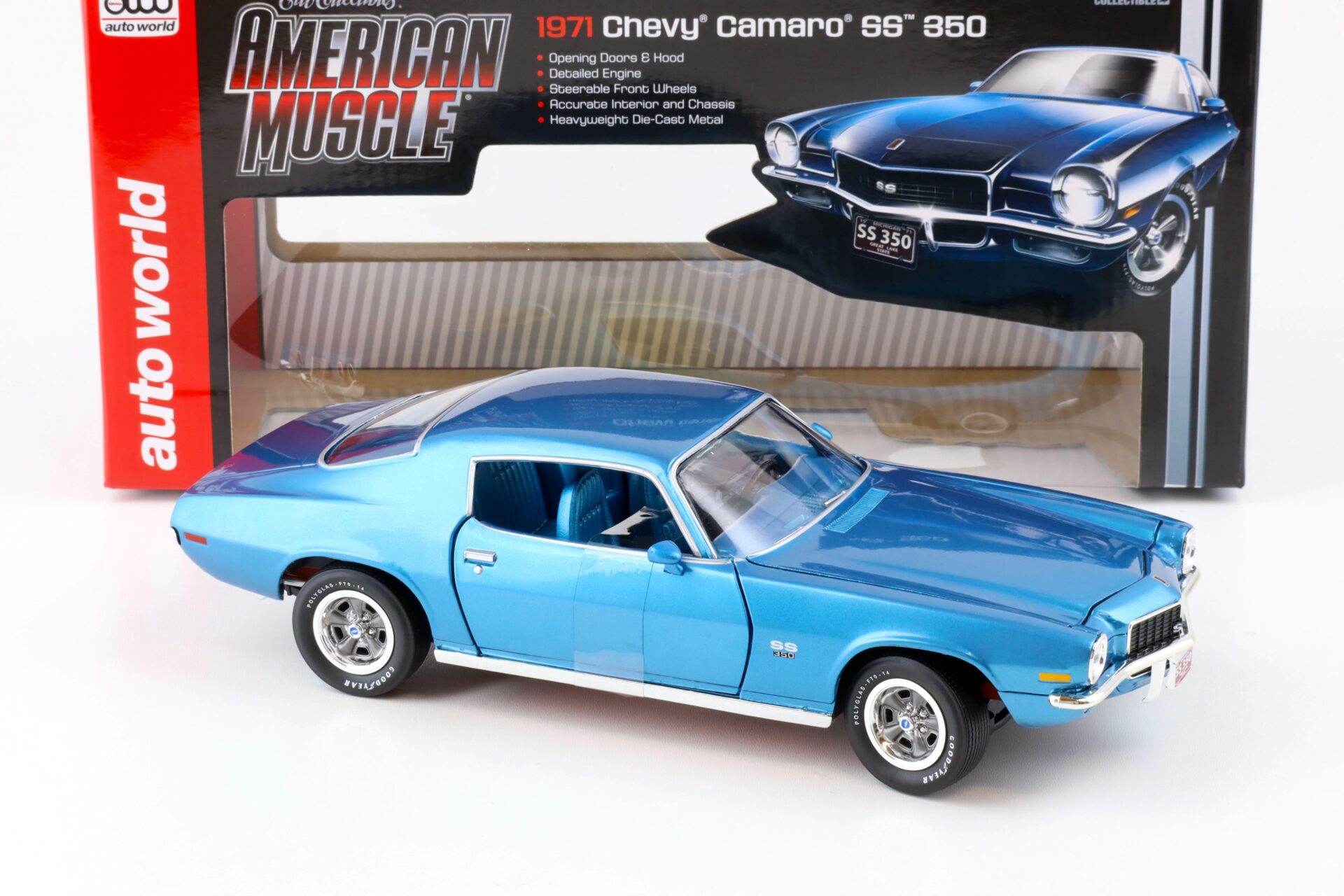 1:18 Auto World 1971 Chevrolet Chevy Camaro SS 350 Coupe blue metallic