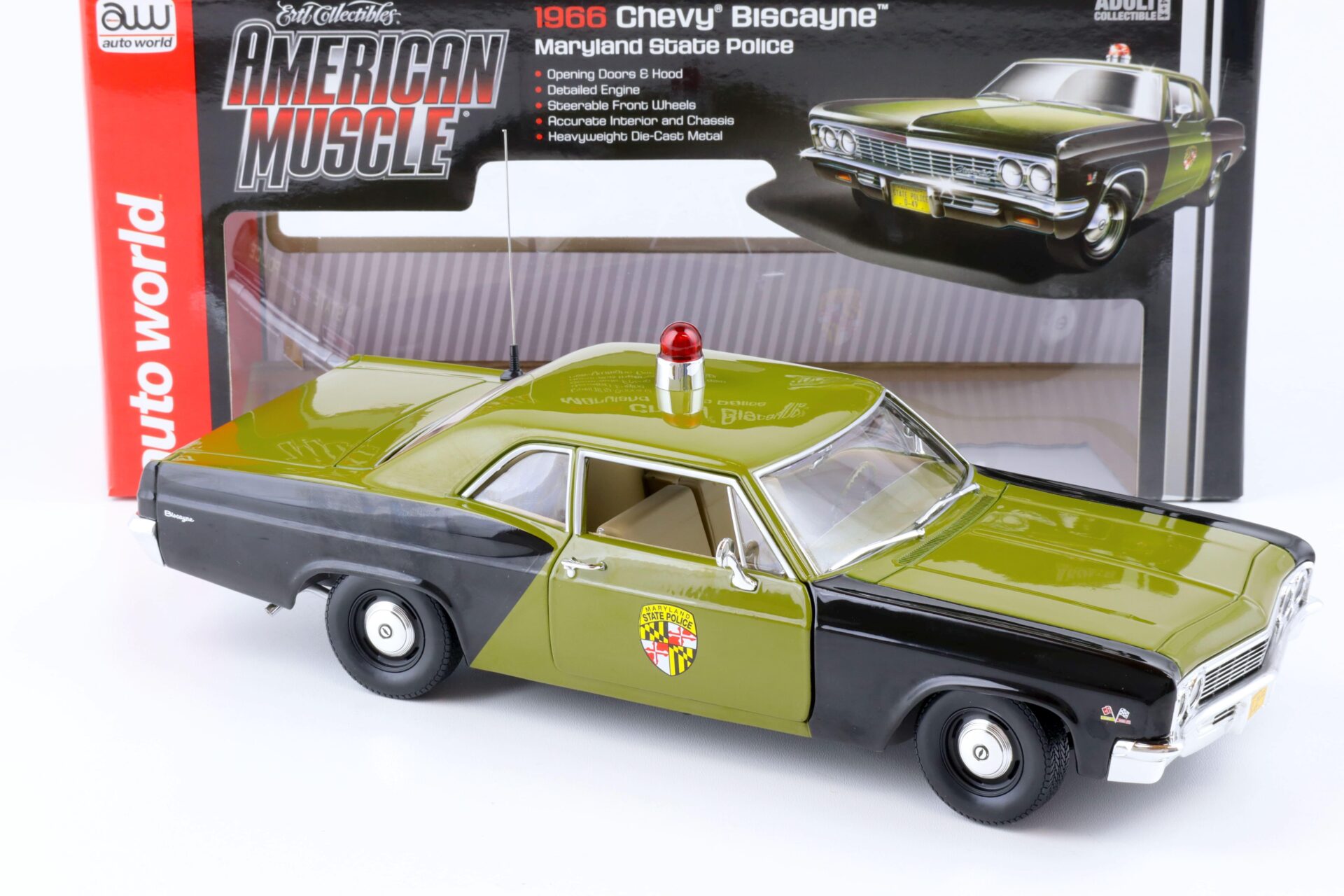 1:18 Auto World 1966 Chevrolet Chevy Biscayne Maryland State Police green