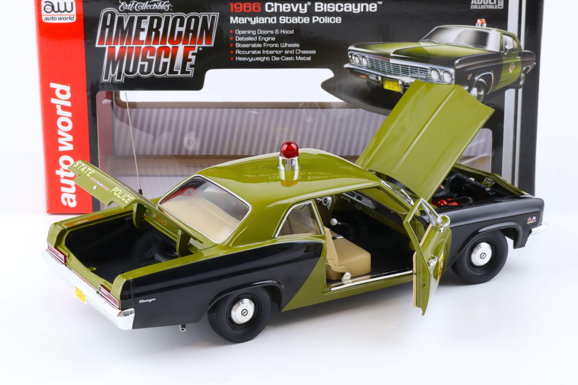1:18 Auto World 1966 Chevrolet Chevy Biscayne Maryland State Police green