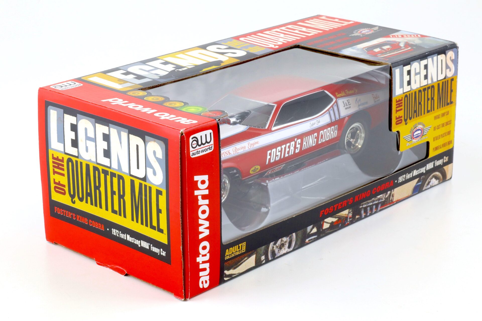 1:18 Auto World 1972 Ford Mustang NHRA Funny Car Fosters King Cobra red/ white