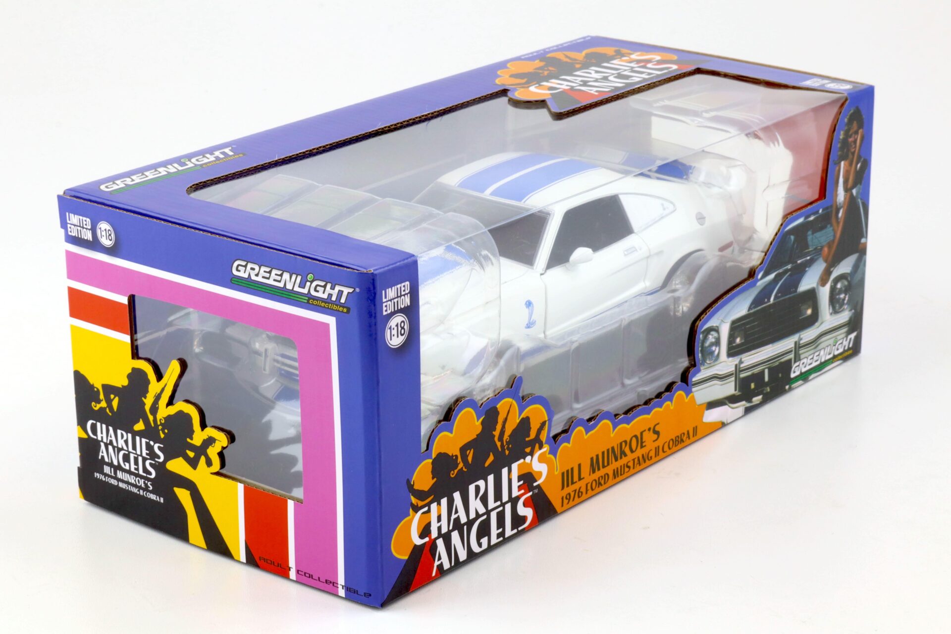 1:18 Greenlight 1976 Ford Mustang II Cobra II white Jill Munroe Charlie's Angels