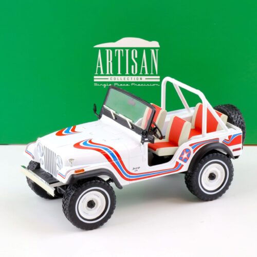 1:18 Greenlight 1973 Jeep CJ-5 SUPER JEEP white/ red/ blue