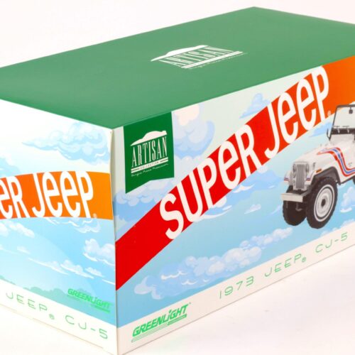 1:18 Greenlight 1973 Jeep CJ-5 SUPER JEEP white/ red/ blue