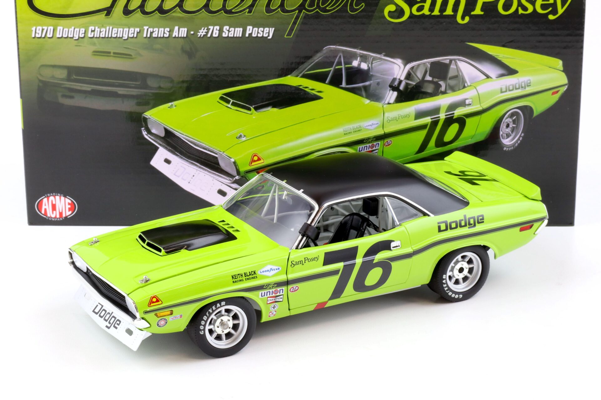 1:18 ACME 1970 Dodge Challenger Trans Am Sam Posey #76 green/ black
