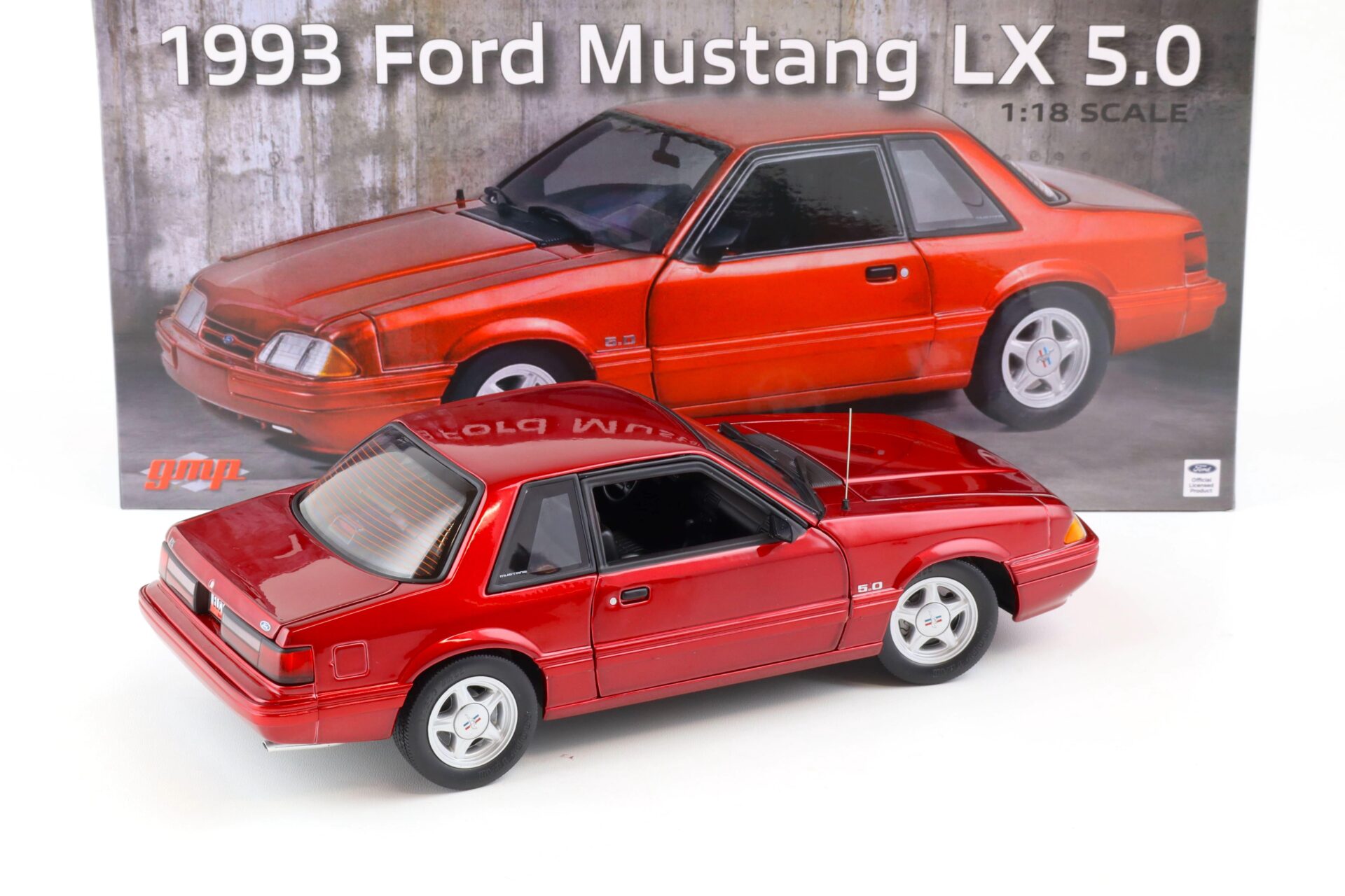 1:18 GMP 1993 Ford Mustang LX 5.0 Coupe electric red with black interior