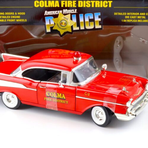 1:18 ERTL 1957 Chevrolet Bel Air Colma Fire District red with 1:64 Chevy Car