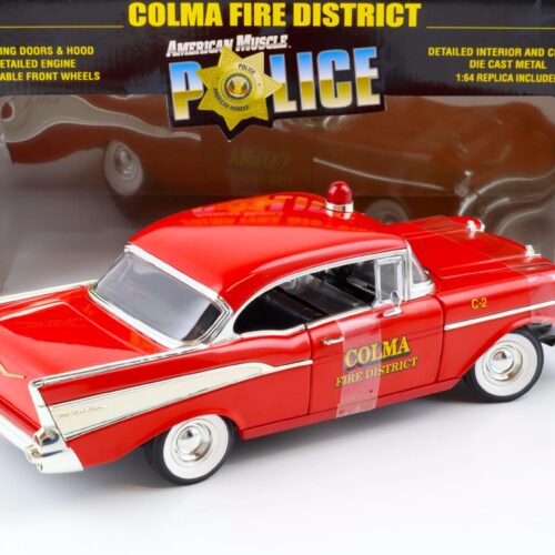 1:18 ERTL 1957 Chevrolet Bel Air Colma Fire District red with 1:64 Chevy Car