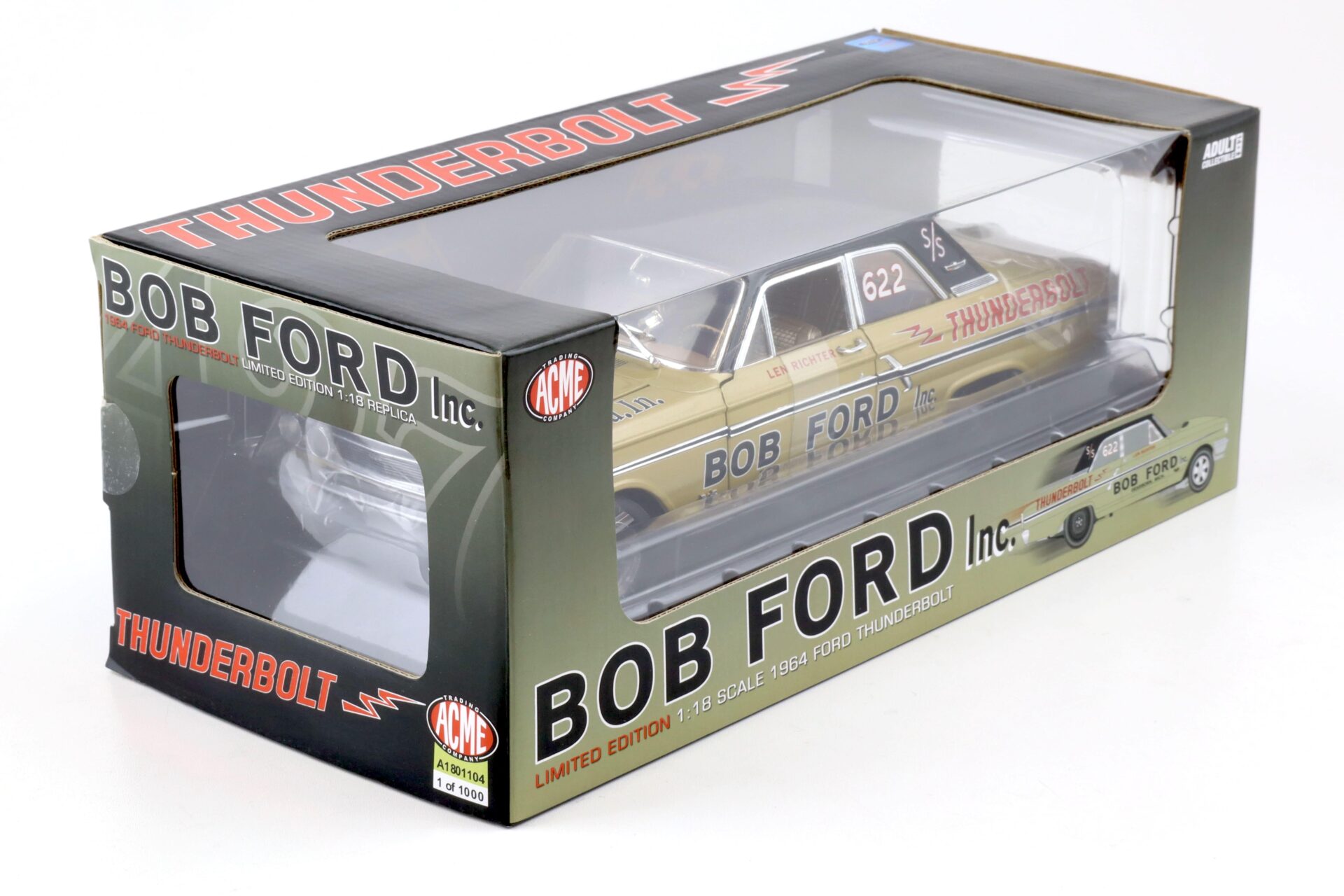 1:18 ACME 1964 Ford Fairlane 500 Thunderbolt NHRA BOB Ford #622 gold/black