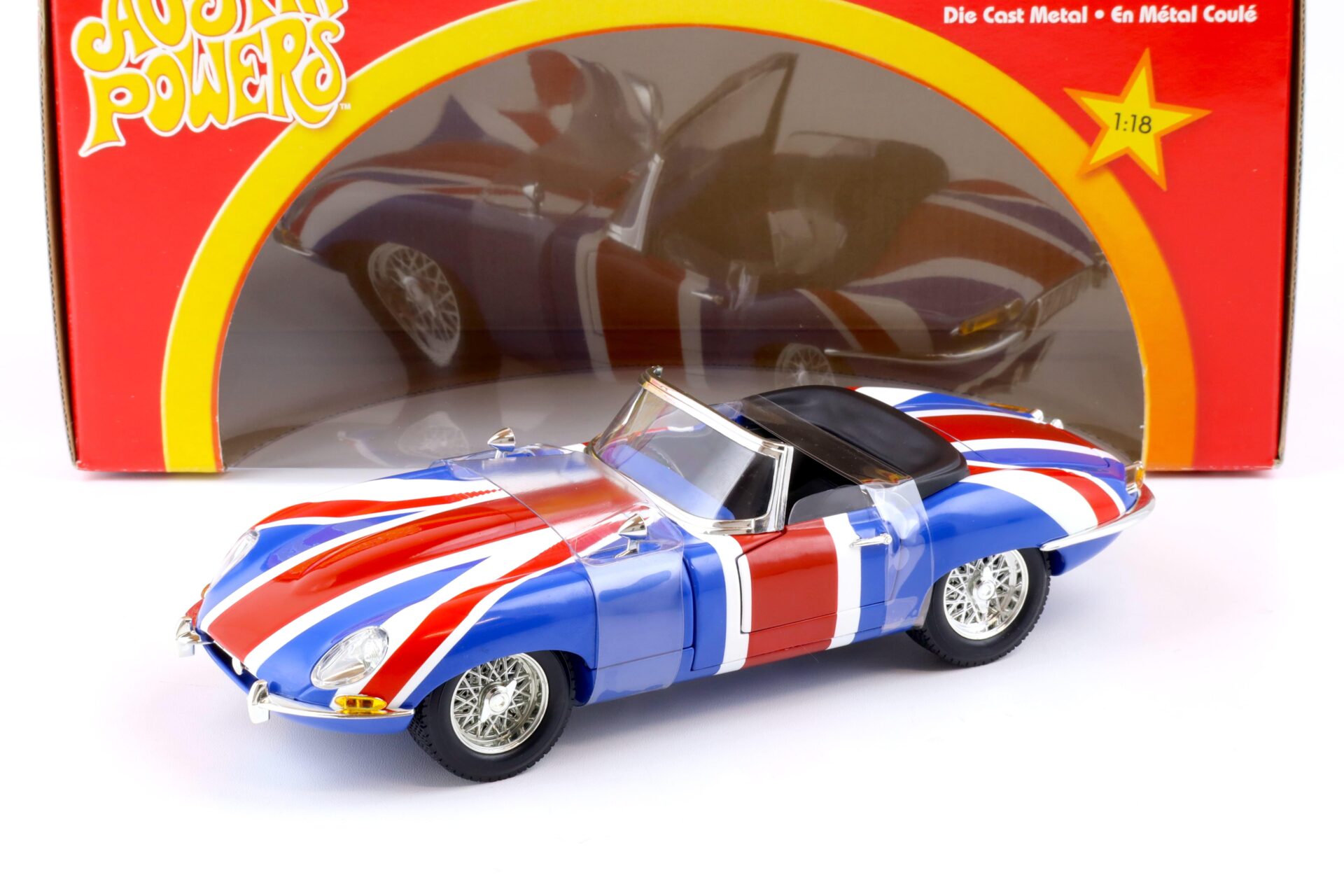 1:18 ERTL Joyride Jaguar E-Type Roadster Austin Powers SHAGUAR blue/red/white