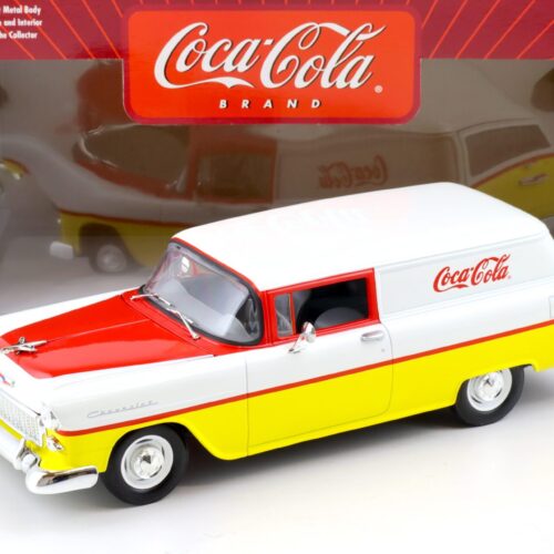 1:18 Johnny Lightning 1955 Chevrolet Sedan Delivery COCA COLA white/ red/ yellow