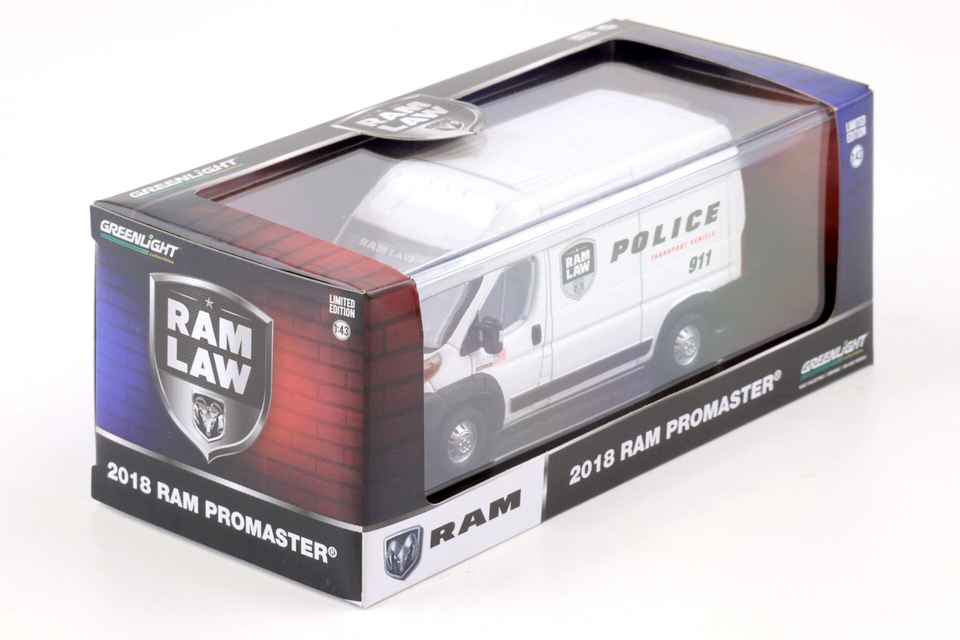 1:43 Greenlight 2018 Ram Promaster 2500 Cargo High Roof Police LAW white