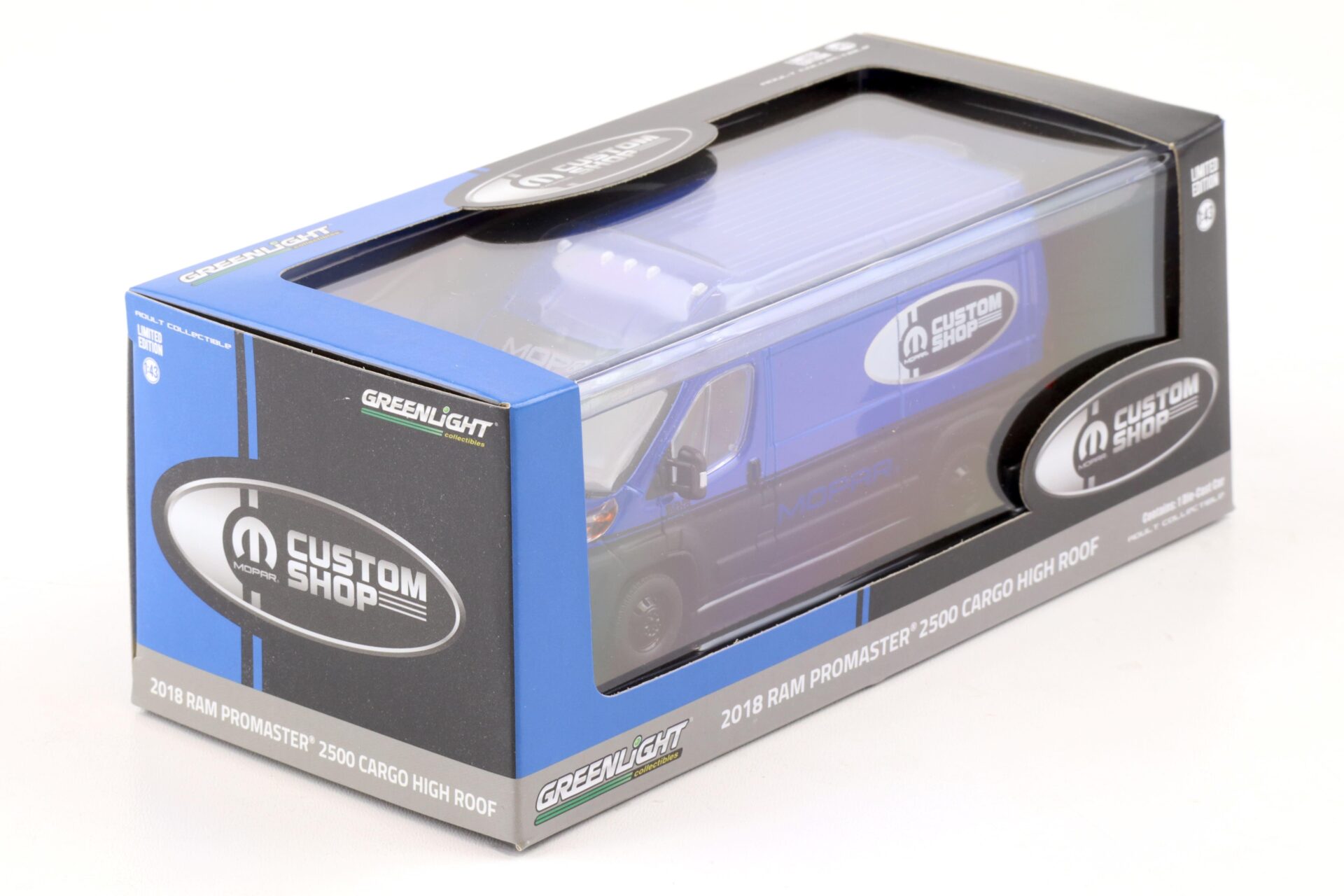 1:43 Greenlight 2018 Ram Promaster 2500 Cargo High Roof MOPAR Custom Shop blue